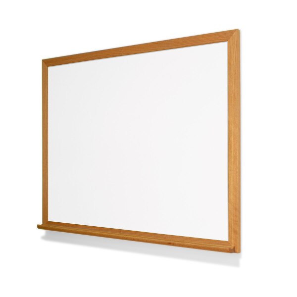 Whiteboard w red oak frame & tray